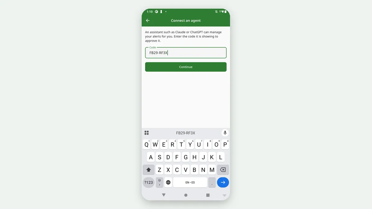 La saisie du code sur le telephone