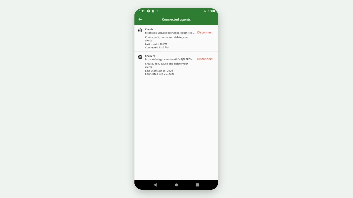 Tous les agents ayant acces, avec Deconnecter